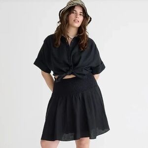 J. Crew Black Smocked Waist Linen Mini Skirt Size XS NWOT